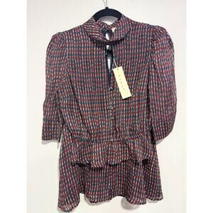 NEW Lenon Anthropologie women's printed chiffon blouse and Skirt 2 pc set XS/S